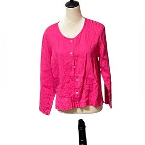 KATHLEEN SOMMERS Pure Linen Pink Top Button Up Sz S Made In USA